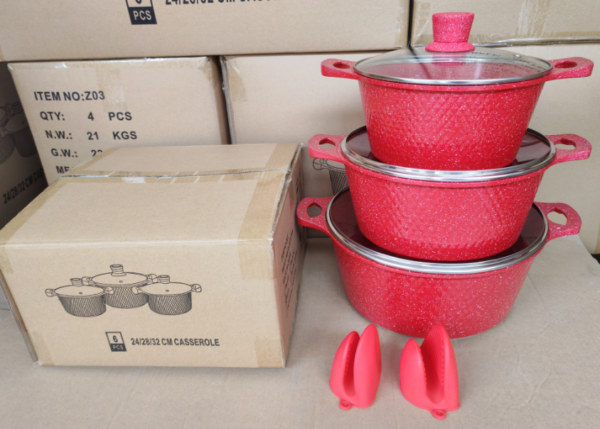 SN24 6 pcs Small Diamon Dia-casting Cookware Set 24/28/32cm Casserole Small Bulk Wholesale Customized LOGO - Image 3