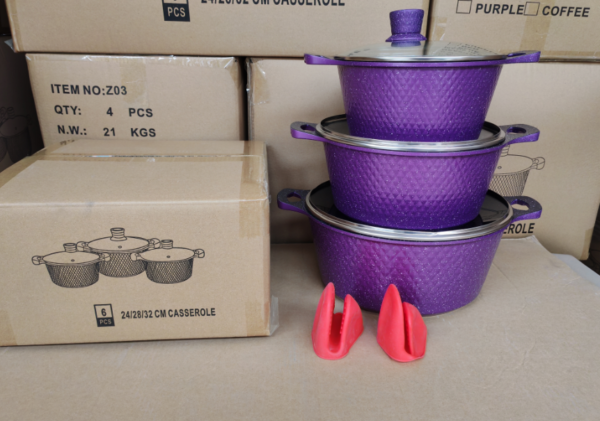 SN24 6 pcs Small Diamon Dia-casting Cookware Set 24/28/32cm Casserole Small Bulk Wholesale Customized LOGO - Image 2